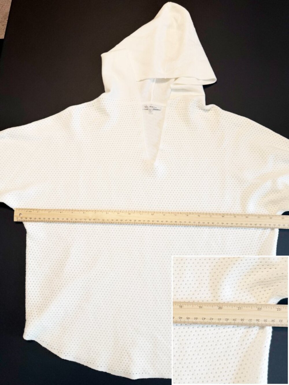 Vila Milani White Pointelle Soft Mesh Knit V-Neck Hoodie Sweater Dolman Slouchy - Picture 6 of 11